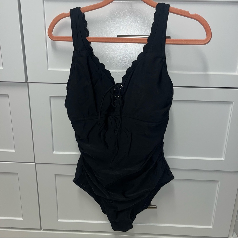 Black Scalloped One-Piece Swimsuit